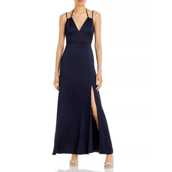 Aqua Women Satin Bow Back Evening Dress Black Size 2